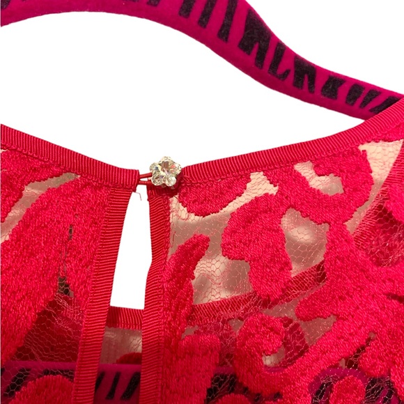 NWT TED BAKER Deep Pink Floral Overlay Sheer Lace Dress - Picture 5 of 7